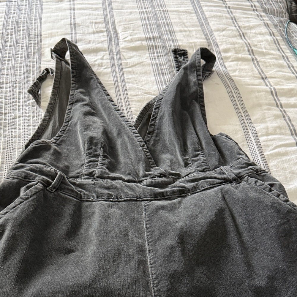 Stylish Dark Gray Velvet Overalls